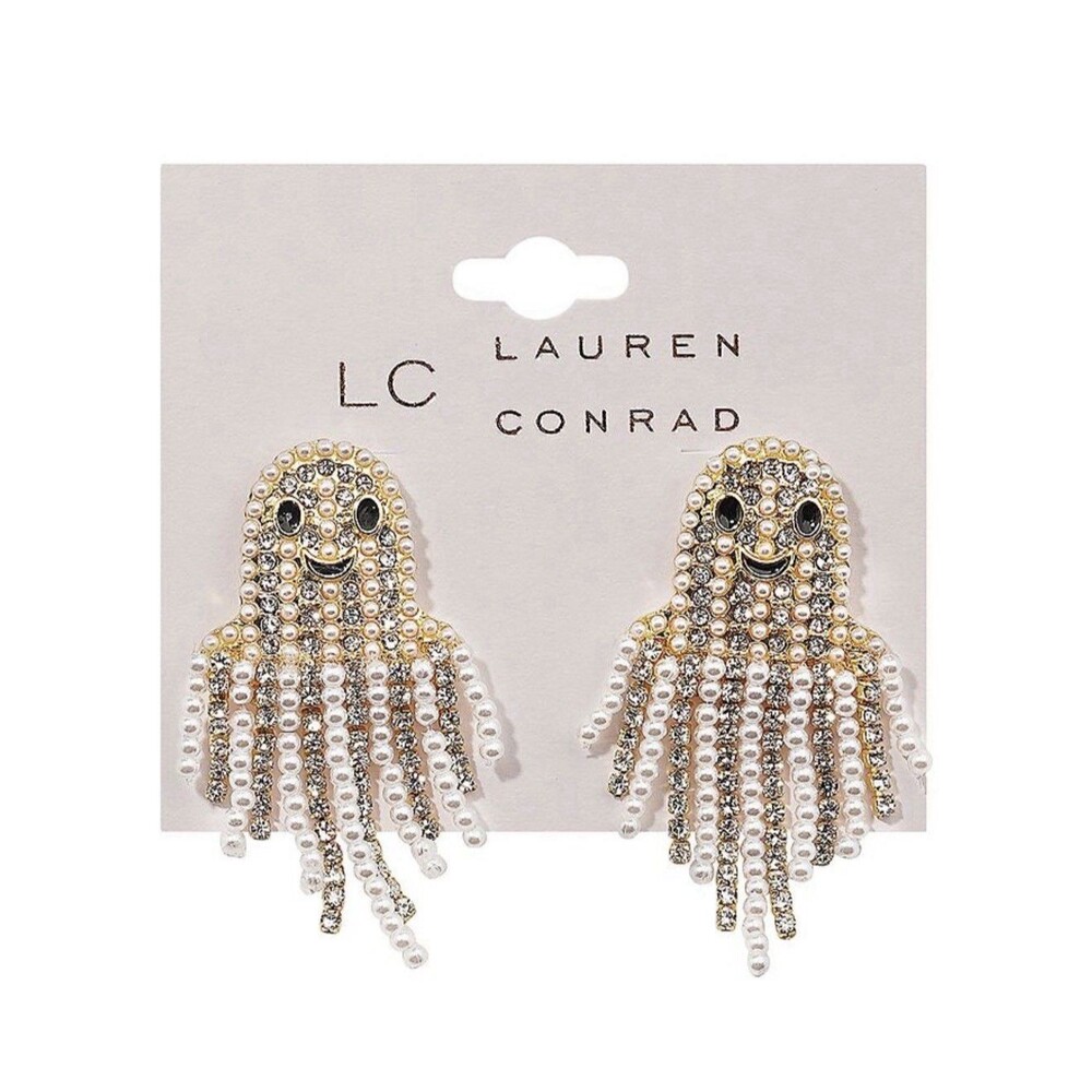 LC Lauren Conrad Cute Halloween Beaded Ghost Pierced Earrings Fall October New